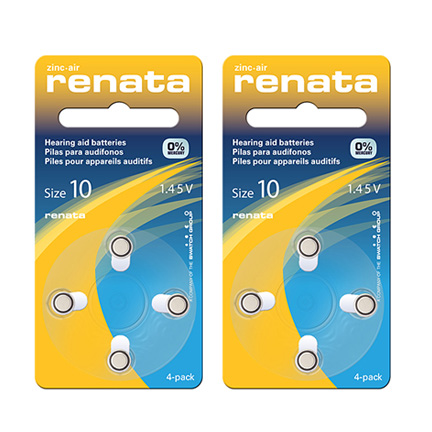 Renata ZA10 Hearing Aid Batteries - YELLOW - Pack of 8 Batteries