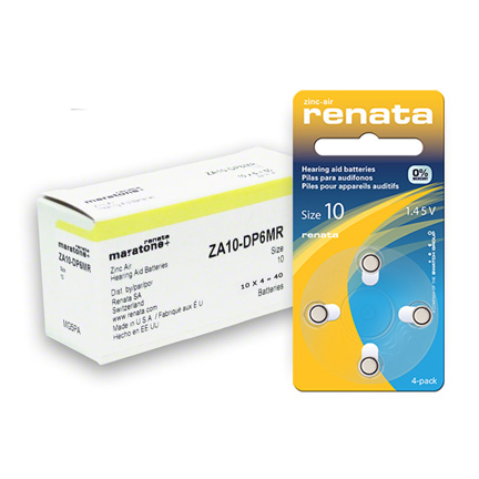 Renata ZA10 Hearing Aid Batteries - YELLOW - Box of 40 Batteries