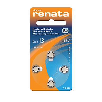 Renata ZA13 Hearing Aid Batteries - ORANGE - Pack of 6 Batteries