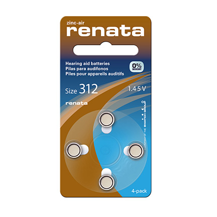 Renata ZA312 Hearing Aid Batteries - BROWN - Pack of 6 Batteries