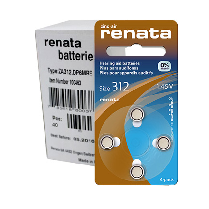 Renata ZA312 Hearing Aid Batteries - BROWN - Box of 40