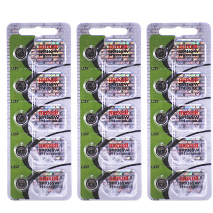 MAXELL 394 SR936SW aka AG9 - 3 Packs of 5 Batteries