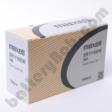 MAXELL 366 SR1116SW - Box of 100. 20 Strips of 5 Batteries.