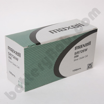MAXELL 396 SR726W - Box of 100. 20 Strips of 5 Batteries.
