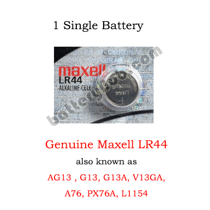 Maxell LR44 (Replaces AG13, GA13, G13-A, V13GA) - 1 Single Maxell Battery