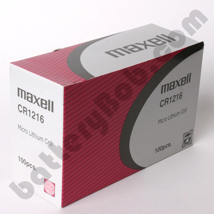 Maxell CR1216 Box of 100. 20 Strips of 5 Batteries. 