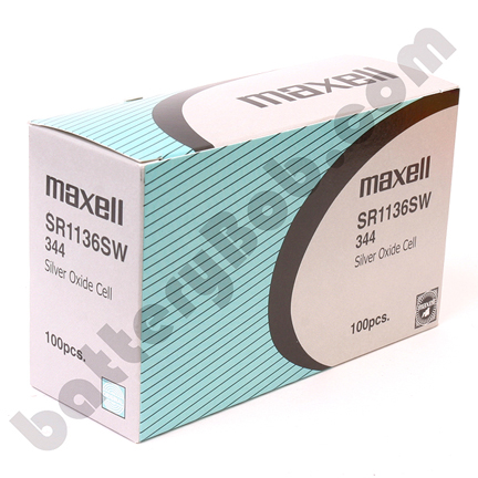 MAXELL 344 SR1136SW - Box of 100. 20 strips of 5 Batteries.