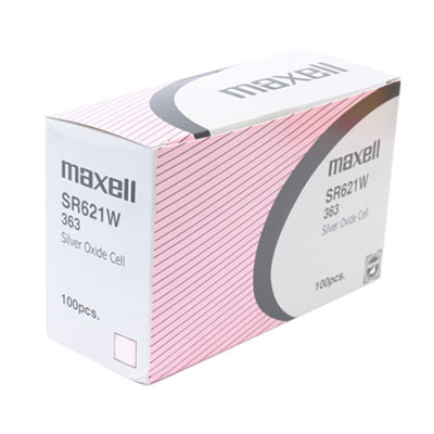 MAXELL 363 SR621W - Box of 100. 20 Strips of 5 Batteries.