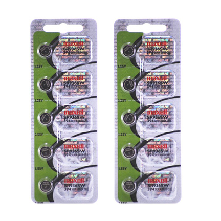 MAXELL 394 SR936SW aka AG9 - 2 Packs of 5 Batteries