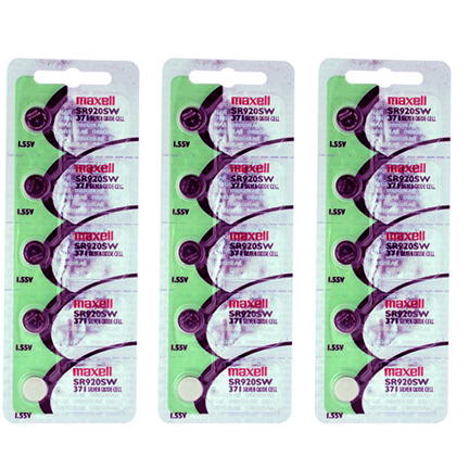 MAXELL 371 SR920SW - 3 Packs of 5 Batteries + Two Free Batteries