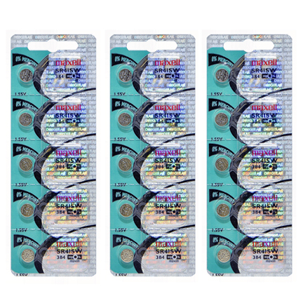 Maxell 384 SR41SW - 3  Packs of 5 Batteries. AG3 Type