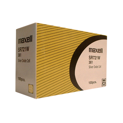 MAXELL 361 SR721W - Box of 100. 20 Strips of 5 Batteries.