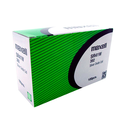 MAXELL 392 SR41W - Box of 100. 20 Strips of 5 Batteries. AG3