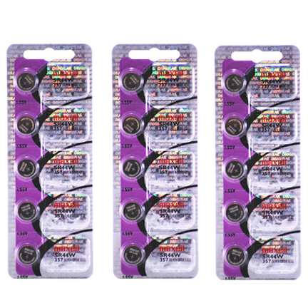 Maxell 357 SR44W - 3 Packs of 5 + Two Free 357